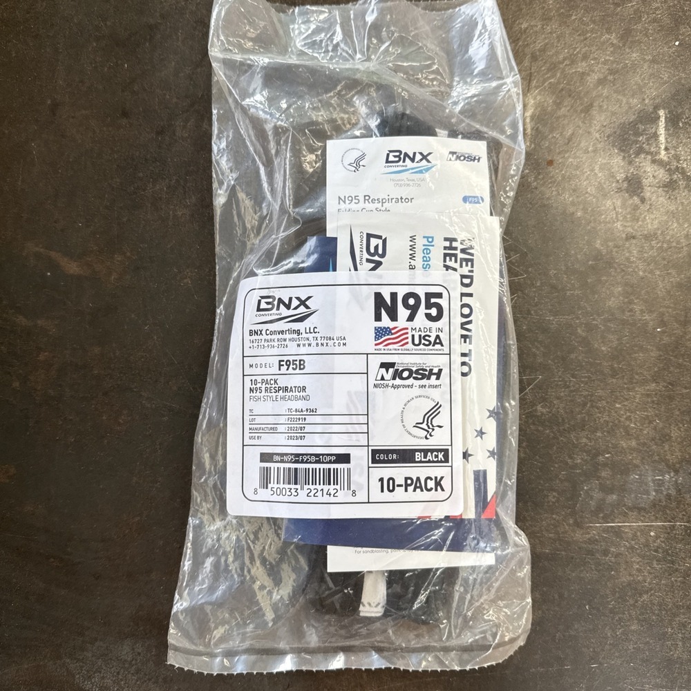 BNX N95 Mask Black NIOSH Certified MADE IN USA 1‎ Count (Pack of 10),
